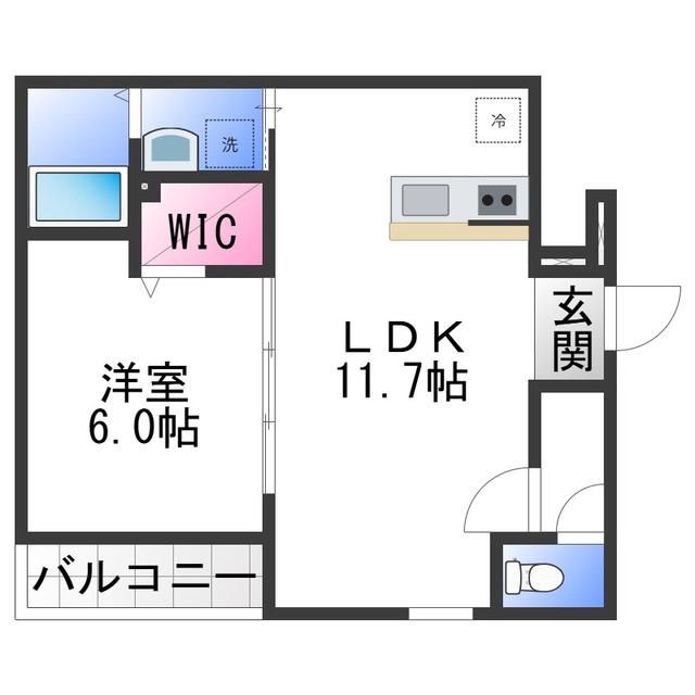 カーサ綾園(1LDK/3階)の間取り写真