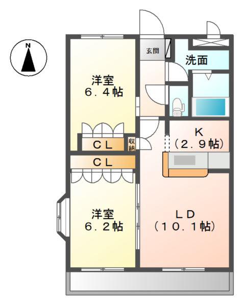 グリスィーヌ(2LDK/2階)の間取り写真