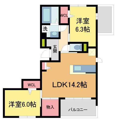 NIGAWA RESIDENCEII(2LDK/3階)の間取り写真