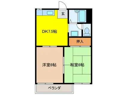 ハピネス千代5(2DK/2階)の間取り写真