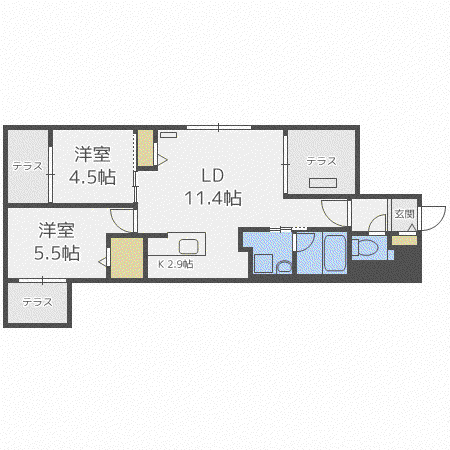 ブランシャールALAIN琴似(2LDK/2階)の間取り写真