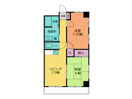 オークヒル(2DK/3階)の間取り写真