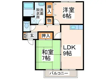 セジュールソシア(2DK/2階)の間取り写真