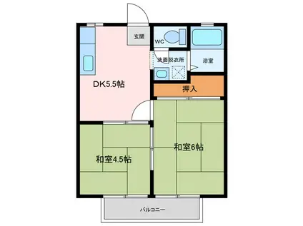 ゾンネハイム I号棟(2DK/2階)の間取り写真