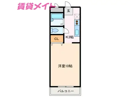 シーパーク鈴鹿(1K/3階)の間取り写真