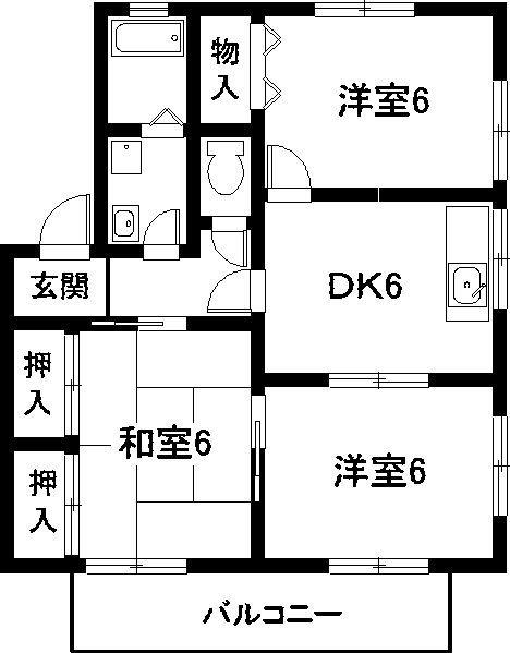 ハイカムール二本松(3DK/2階)の間取り写真