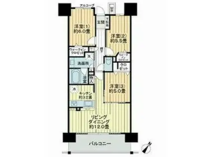 デュオヒルズ仙台ザ・マークス(3LDK/7階)の間取り写真