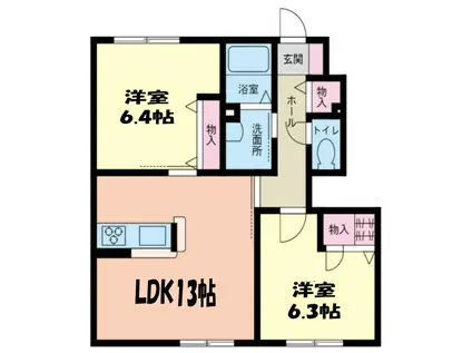 ベルリッツア湘南B(2LDK/1階)の間取り写真
