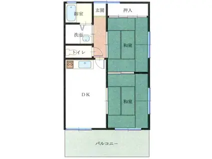 丸二ハイツ B棟(2DK/2階)の間取り写真