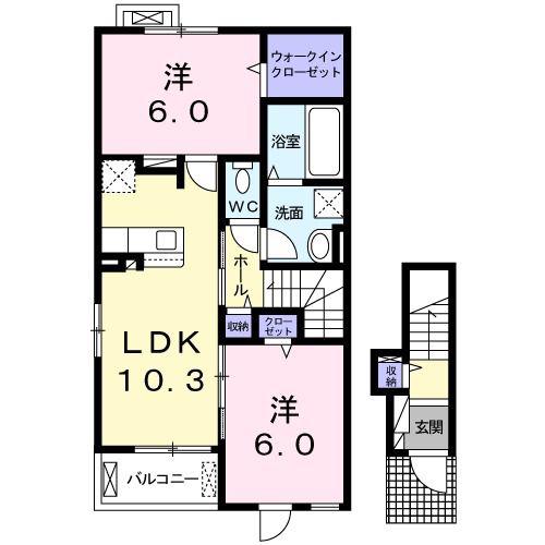 ホルツ タウン B(2LDK/2階)の間取り写真