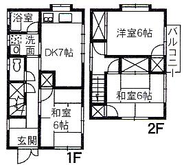 JR山陽本線 東福山駅 徒歩61分 2階建 築29年(3DK/1階)の間取り写真