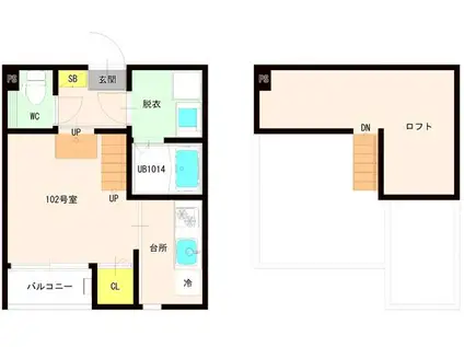 ハーモニーテラス土井(1K/1階)の間取り写真