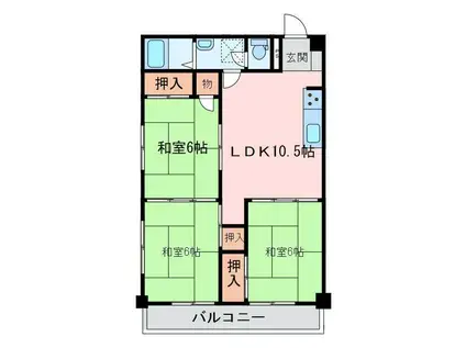 第七越智ハイツ(3LDK/1階)の間取り写真