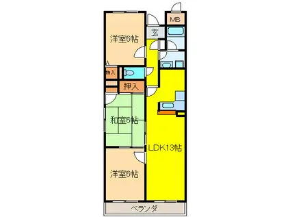 サンハイツユカミ(3LDK/3階)の間取り写真