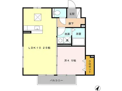 ヴィーブルII B(1LDK/1階)の間取り写真