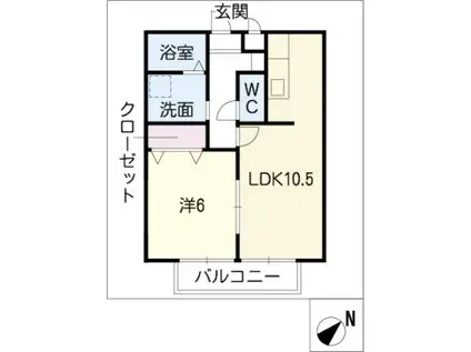 ミラコスタII(1LDK/2階)の間取り写真
