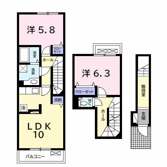 サンヴェール茂原C(2LDK/2階)の間取り写真