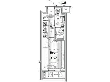 メイクスデザイン学習院下(1K/2階)の間取り写真