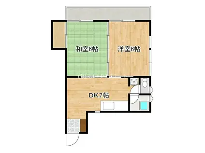 鹿児島市電唐湊線 高見橋駅 徒歩56分 3階建 築41年(2DK/2階)の間取り写真