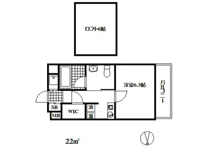 スパンキーギャレット(1K/6階)の間取り写真