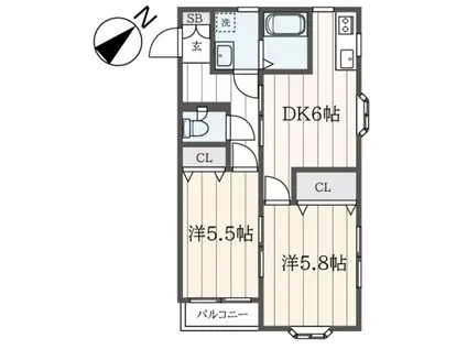 STハイム(2DK/2階)の間取り写真