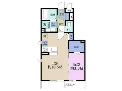 ドルフ安藤橋V(1LDK/1階)の間取り写真