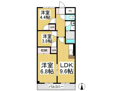 グランドマンション田園(3LDK/3階)の間取り写真