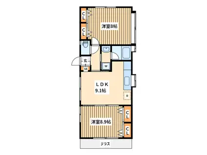 テラス岸根公園A棟(2LDK/1階)の間取り写真
