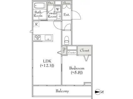 ベレオ三軒茶屋(1LDK/1階)の間取り写真