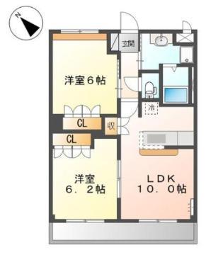 フリーデン(2LDK/2階)の間取り写真