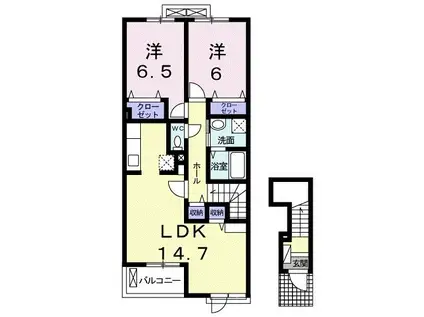 NEST 郷東(2LDK/2階)の間取り写真