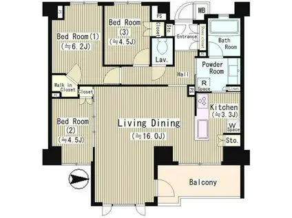 ジオ等々力(3LDK/1階)の間取り写真