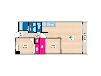 コーポラス加美(2LDK/6階)の間取り写真