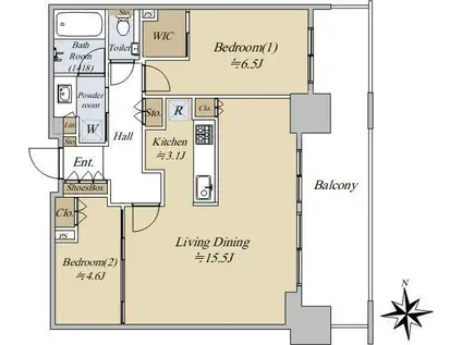 品川イーストシティタワー(2LDK/25階)の間取り写真