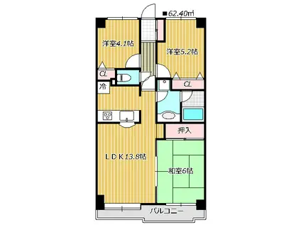 グリーンパーク船橋(3LDK/10階)の間取り写真