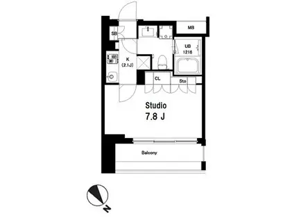 中目黒ウエスト(1K/11階)の間取り写真