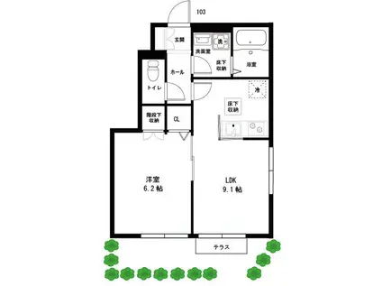 VISTA宮前(1LDK/1階)の間取り写真