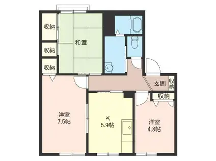 ディアコートA(3K/1階)の間取り写真