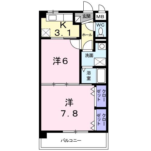 デスパシオA(2K/2階)の間取り写真