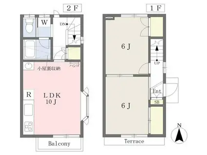 君津テラスハウスA(2LDK/1階)の間取り写真