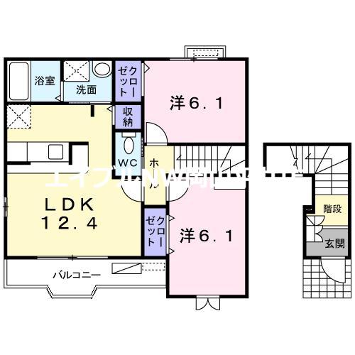 グランディールB(2LDK/2階)の間取り写真