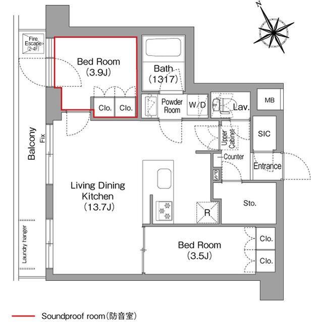 コンフォリア・リヴ平井MUTIO(2LDK/2階)の間取り写真