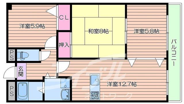 クオリティ五月ヶ丘(3LDK/1階)の間取り写真