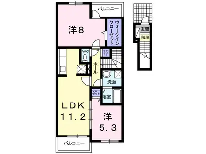 ル・シェル・ブルー西館(2LDK/2階)の間取り写真