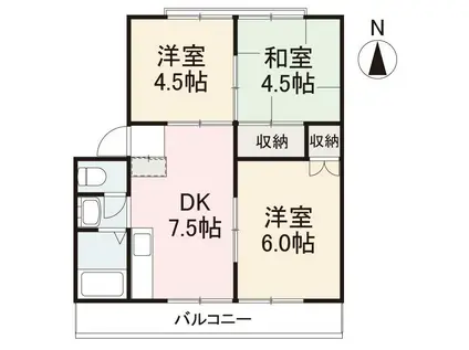 ニュークレインハイツC・D棟(3DK/2階)の間取り写真