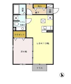 ジュネス・鳥栖(1LDK/2階)の間取り写真