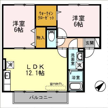 ウィルモア原口B(2LDK/2階)の間取り写真