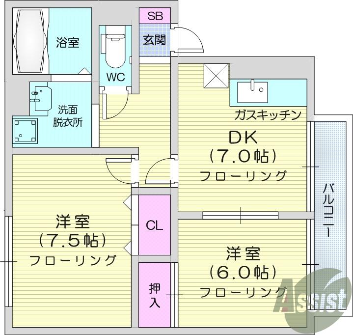 クレセントガーデンⅢ(2DK/1階)の間取り写真