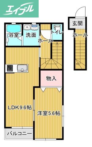 シェルメール庭瀬(1LDK/2階)の間取り写真
