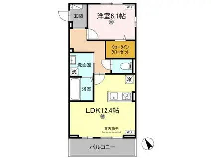 J.リヴェール高松西宝町 B棟(1LDK/2階)の間取り写真